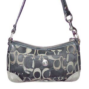 COACH 2005 Chelsea Black & Gray Signature Canvas & Suede Demi Sufflette Baguette